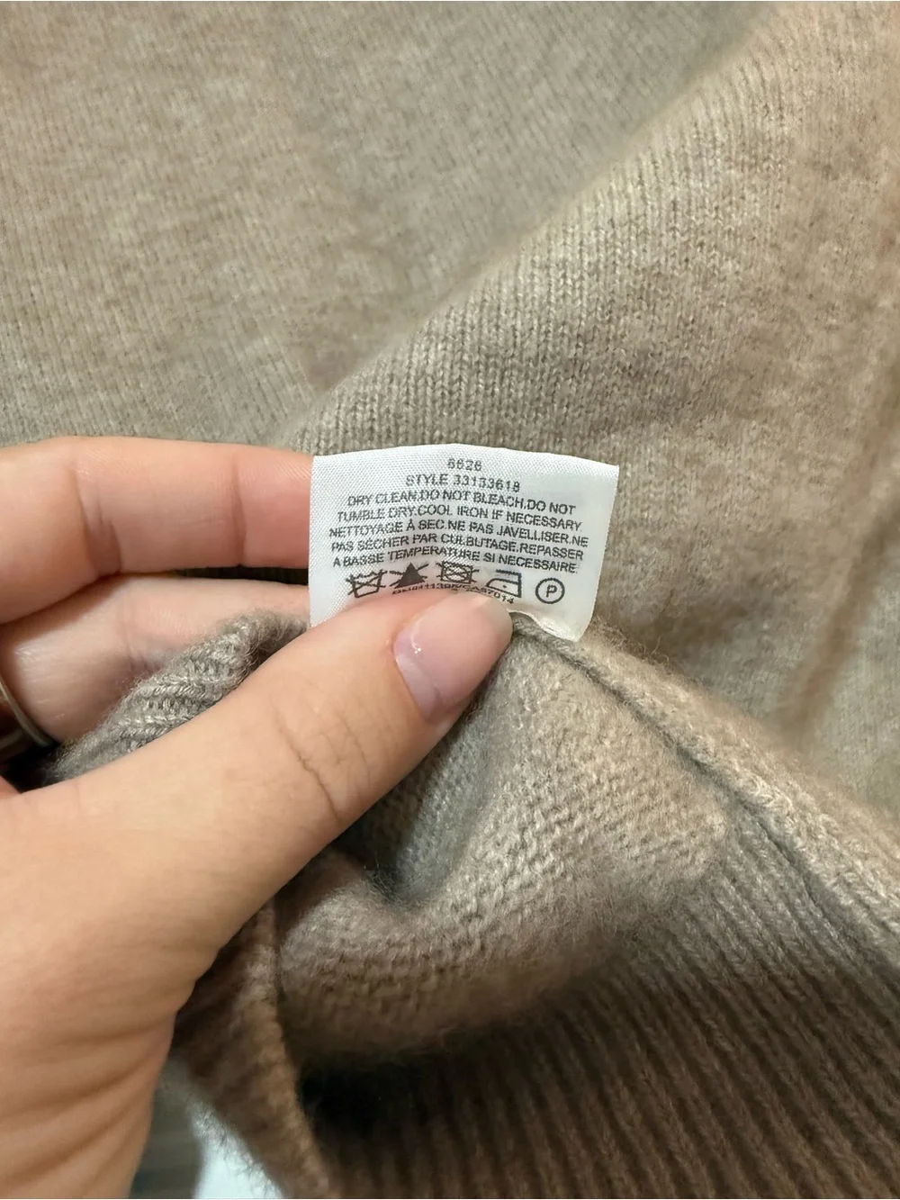 Tory Burch Taupe Scarf-Neck Wool Blend Sweater